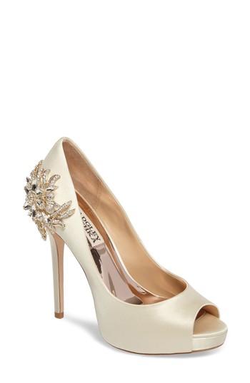 Women's Badgley Mischka Marcia Embellished Peep Toe Pump .5 M - Ivory