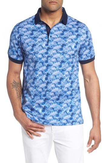 Men's Bugatchi Abstract Print Pique Polo - Blue