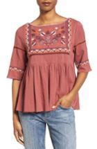 Women's Caslon Embroidered Babydoll Top