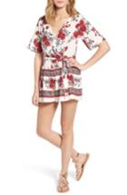 Women's Row A Border Print Faux Wrap Romper - White