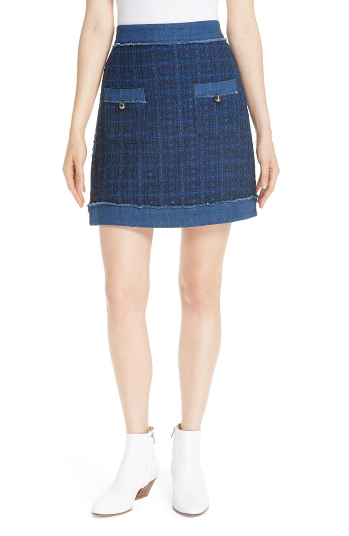 Women's Kate Spade New Yoke Denim Trim Tweed Skirt