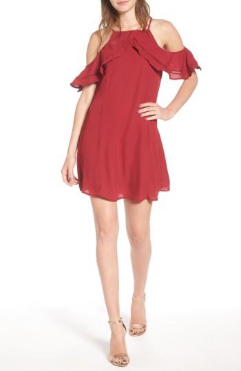 Women's Dee Elly Ruffle Cold Shoulder Dress - Burgundy