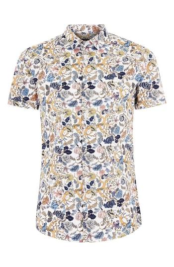Men's Topman Muscle Fit Wild Floral Print Shirt - White