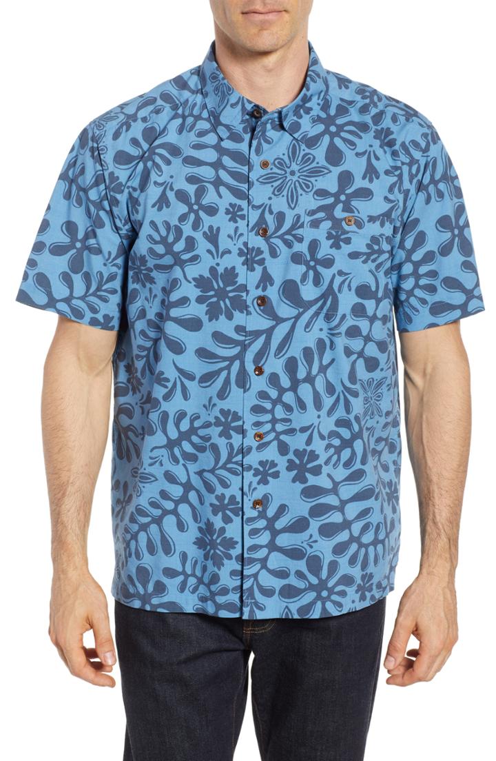 Men's Quiksilver Waterman Collection Tika Inda Forrest Print Sport Shirt, Size - Blue