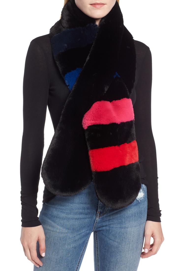 Women's Echo Stripe Faux Fur Stole, Size - Black