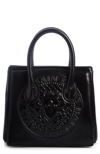 Balmain Mini Glace Leather Top Handle Bag - Black