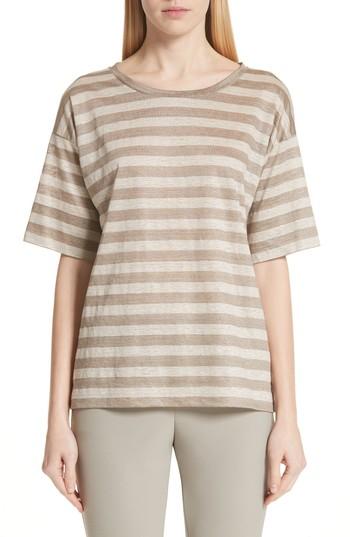 Women's Lafayette 148 New York Easy Stripe Linen Tee, Size - Grey