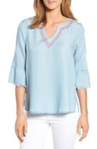Women's Billy T Embellished Bell Sleeve Chambray Top - Blue