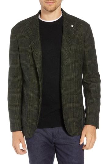 Men's L.b.m 1911 Classic Fit Plaid Cotton Blend Sport Coat Us / 50 Eu R - Green