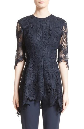 Women's Lela Rose Elbow Sleeve Lace Top - Blue