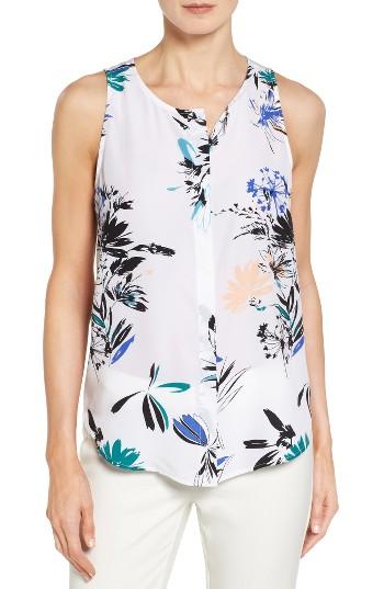 Petite Women's Halogen Button Front Print Tank, Size P - White