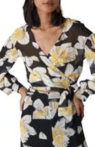 Women's Whistles Rika Floral Print Silk Wrap Top Us / 4 Uk - Black