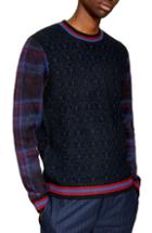 Men's Topman Tartan Sleeve Boucle Sweater - Blue