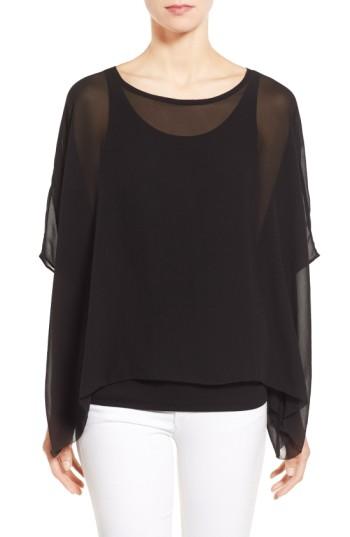 Women's Eileen Fisher Sheer Silk Georgette Top - Black