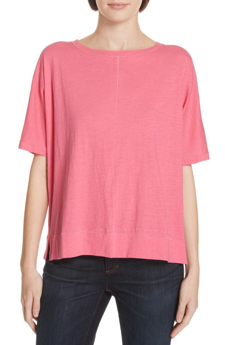 Women's Eileen Fisher Jewel Neck Organic Cotton Tee, Size - Pink