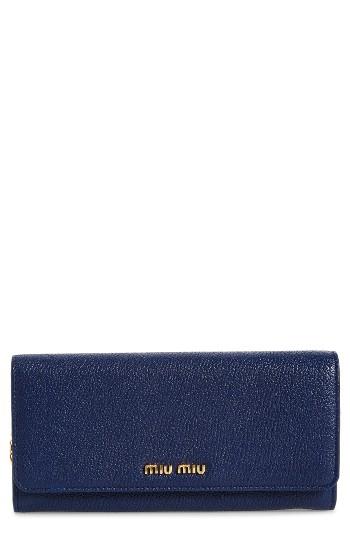 Women's Miu Miu Madras Goatskin Leather Continental Wallet - Blue