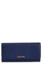 Women's Miu Miu Madras Goatskin Leather Continental Wallet - Blue