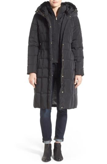 Petite Women's Cole Haan Bib Insert Down & Feather Fill Coat P - Black