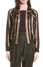 Women's 3.1 Phillip Lim Ruffle Stripe Satin Bomber