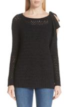 Women's St. John Collection Crisscross Open Stitch Cold Shoulder Sweater, Size - Black