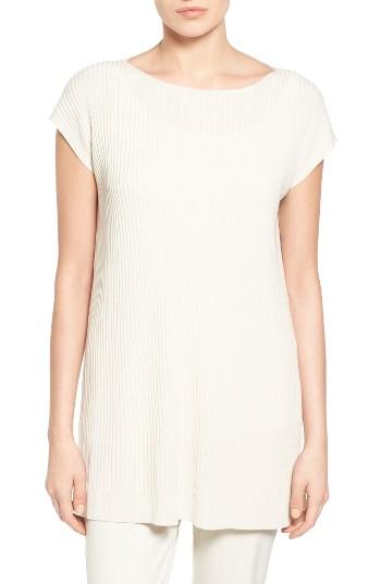Women's Eileen Fisher Bateau Neck Ribbed Tunic - White