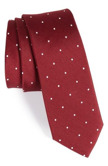 Men's The Tie Bar Dotted Report Silk & Wool Tie, Size - Burgundy