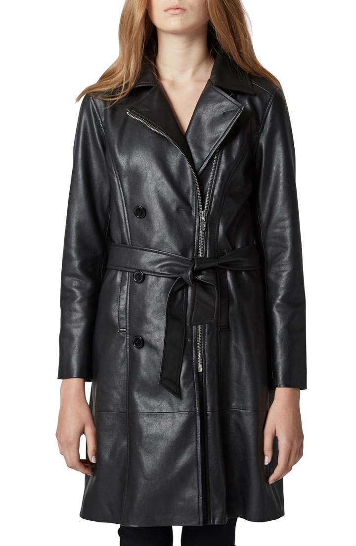 Women's Blanknyc Faux Leather Trench Coat, Size - Black