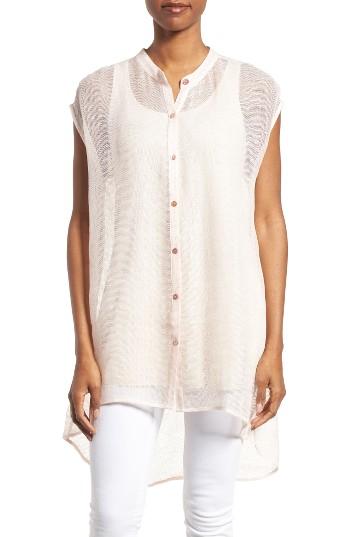 Women's Eileen Fisher Linen Blend Sheer Mandarin Collar Tunic