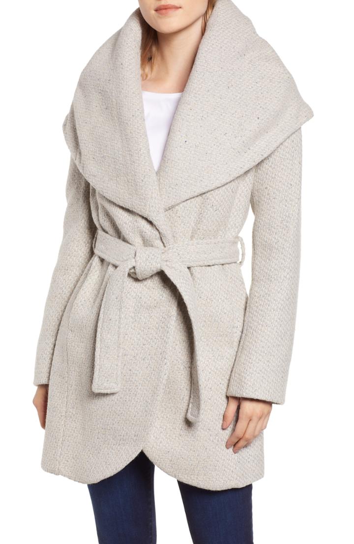 Women's Tahari Marla Oversize Shawl Collar Wrap Coat - Beige