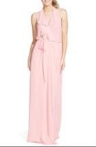 Women's Nouvelle Amsale 'erica' Ruffle Chiffon Halter Neck Wrap Gown, Size - Pink