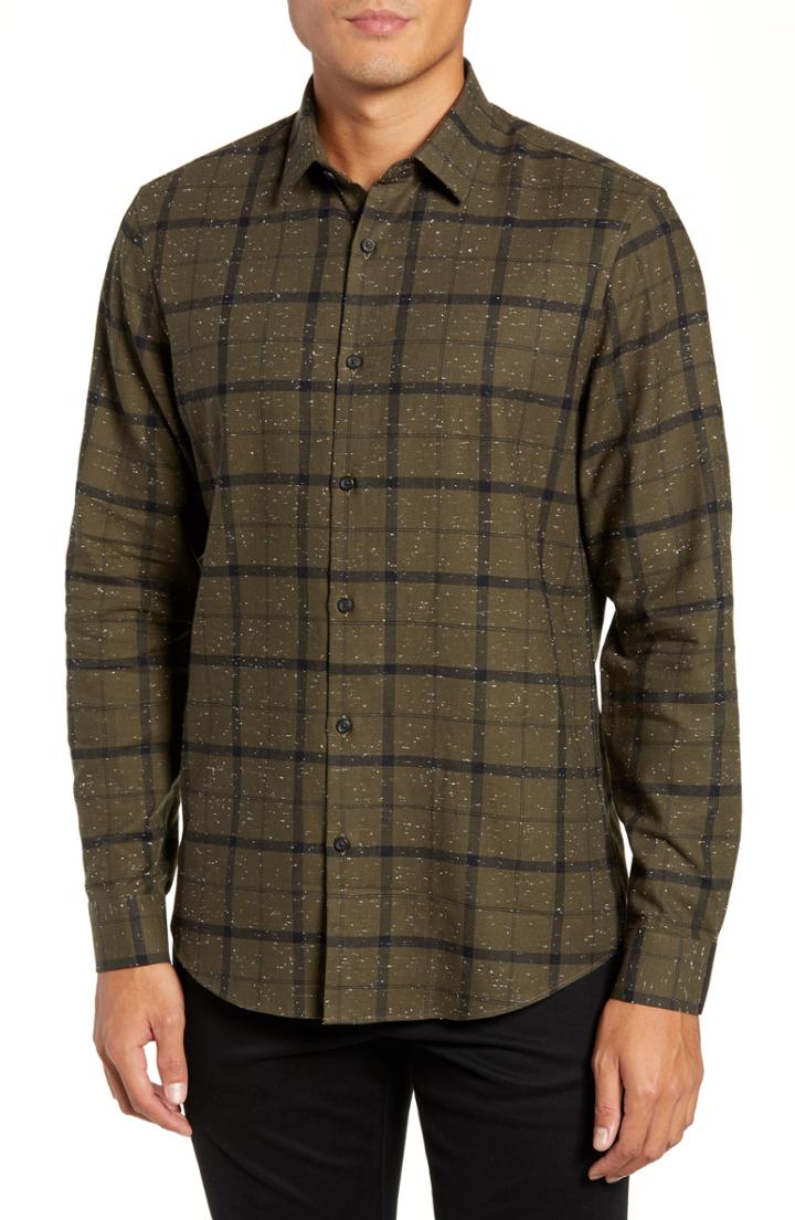 Men's Calibrate Mini Collar Plaid Flannel Shirt - Green