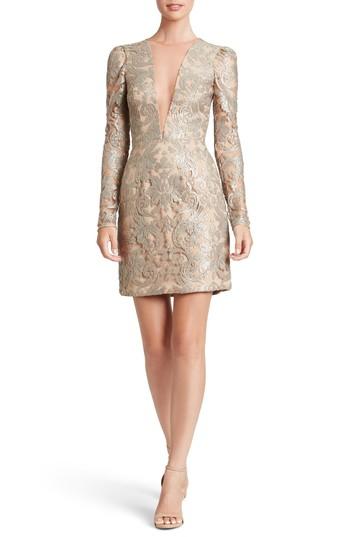 Women's Dress The Population Claudia Plunging Illusion Sequin Lace Minidress