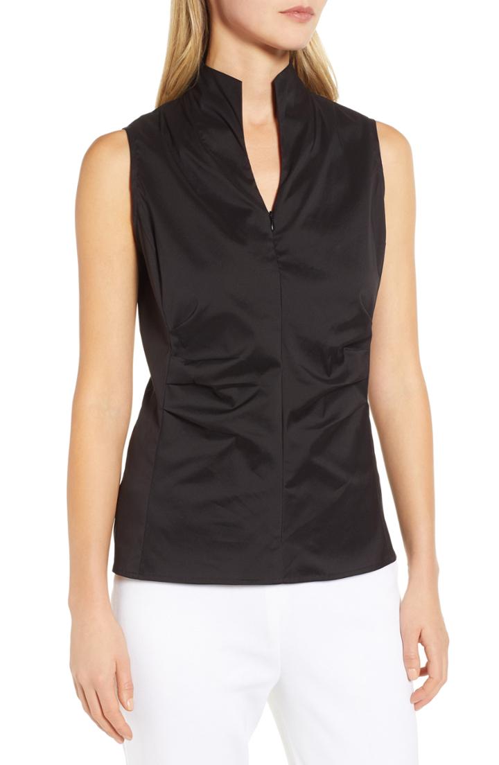 Women's Ming Wang Zip Neck Blouse - Black