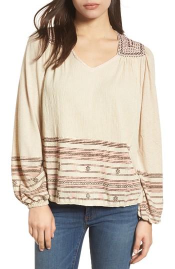 Women's Lucky Brand Market Embroidered Peasant Blouse - Ivory