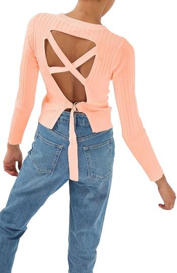 Women's Topshop Strap Back Sweater Us (fits Like 0) - Coral