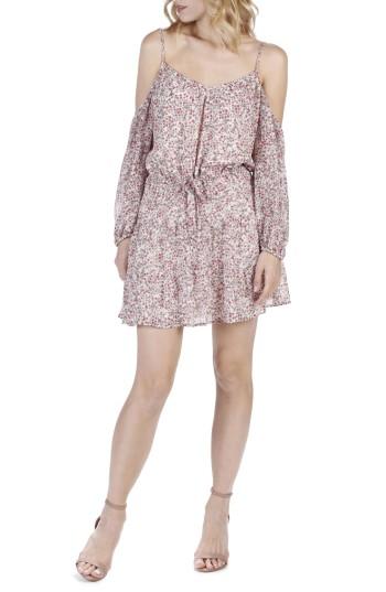 Women's Paige Carmine Floral Cold Shoulder Silk Dress - Pink