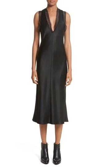 Women's Alexander Wang Chain Mail Trim Silk Slipdress - Black