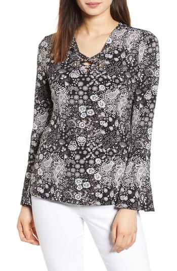 Women's Michael Michael Kors Flare Cuff Paisley Top - Black