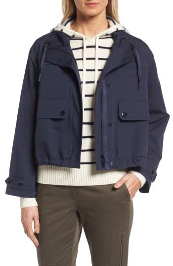 Women's Nordstrom Signature Cotton & Silk Crop Utility Jacket - Blue