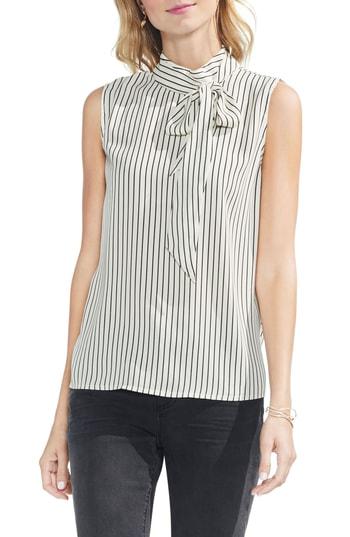 Women's Vince Camuto Legacy Pinstripe Tie Neck Top, Size - White