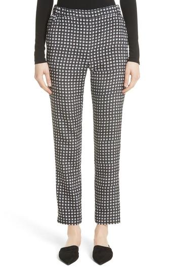 Women's St. John Collection Etched Grid Print Stretch Silk Pants - Black