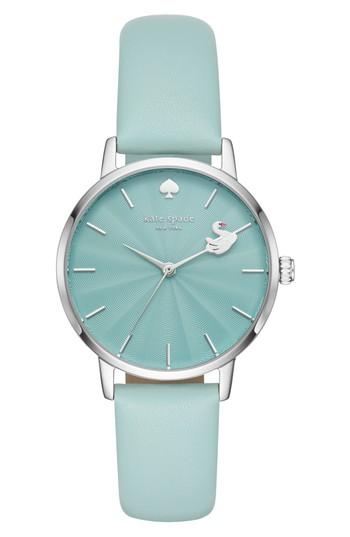 Women's Kate Spade New York Metro Swan Leather Strap Watch, 34mm