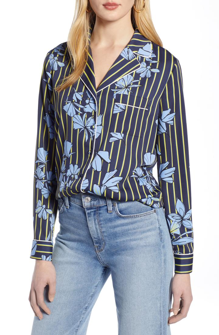 Women's Halogen Piped Shirt - Blue