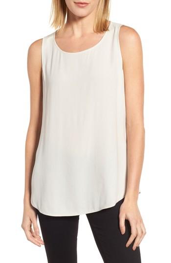 Women's Eileen Fisher Ballet Neck Silk Tank, Size - White