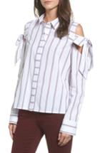 Women's Bp. Stripe Bow Cold Shoulder Top, Size - White
