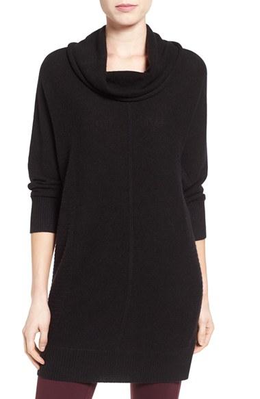 Women's Halogen Cashmere Dolman Sleeve Tunic Sweater - Black