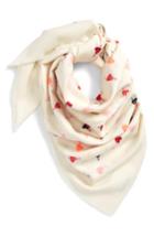 Women's Alexander Mcqueen Mini Heart Skull Wool & Silk Shawl, Size - Ivory