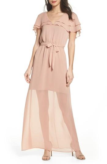 Women's Charles Henry Split Sleeve Ruffle Maxi Dress - Pink
