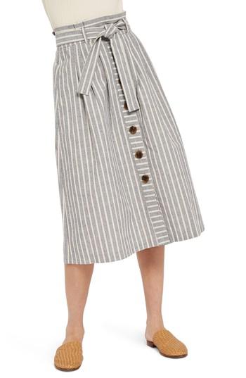 Women's Topshop Stripe Tie Waist Midi Skirt Us (fits Like 0) - Grey