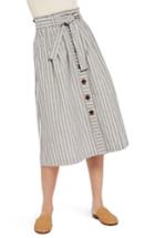 Women's Topshop Stripe Tie Waist Midi Skirt Us (fits Like 0) - Grey